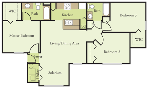 Floor plan for 3 beds, 2 baths, 1112 sqft